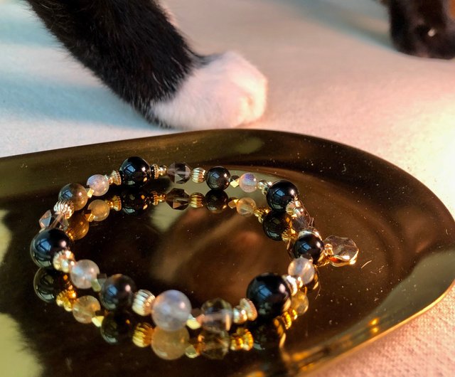 Black Cat Patronus Onyx Obsidian Bracelet Elastic Chain Labradorite Citrine Shop THORNBIRD JEWELRY Bracelets Pinkoi