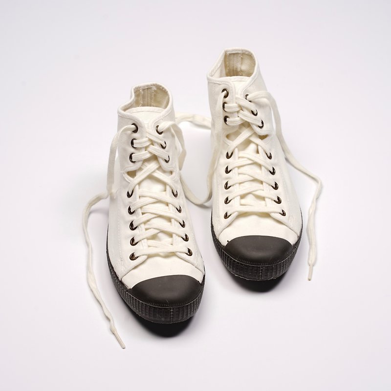 西班牙帆布鞋 CIENTA U61997 05 白色 黑底 經典布料 大人 高筒 - 女休閒鞋/帆布鞋 - 棉．麻 白色