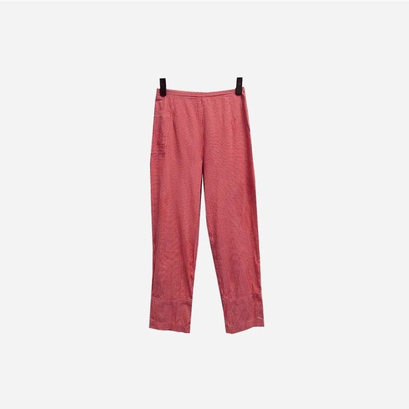 脫臼古著 / 紅白格紋褲 no.113  vintage - 女長褲 - 聚酯纖維 紅色