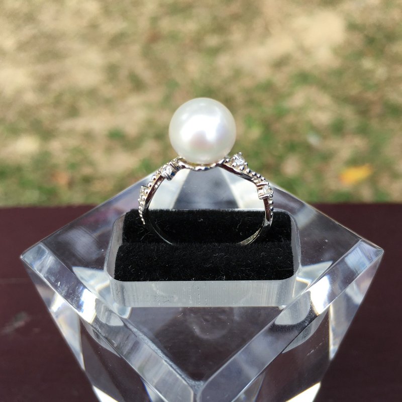 Dainty Natural White 8.5mm Genuine Freshwater Round Pearl SS925 Ring US Size 6 - แหวนทั่วไป - ไข่มุก ขาว