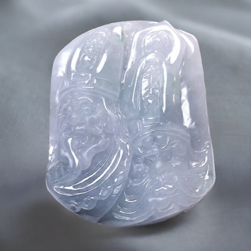 Ice green flower jade carving black and white impermanent necklace | Natural Burmese jade A grade jade | Gift - สร้อยคอ - หยก หลากหลายสี