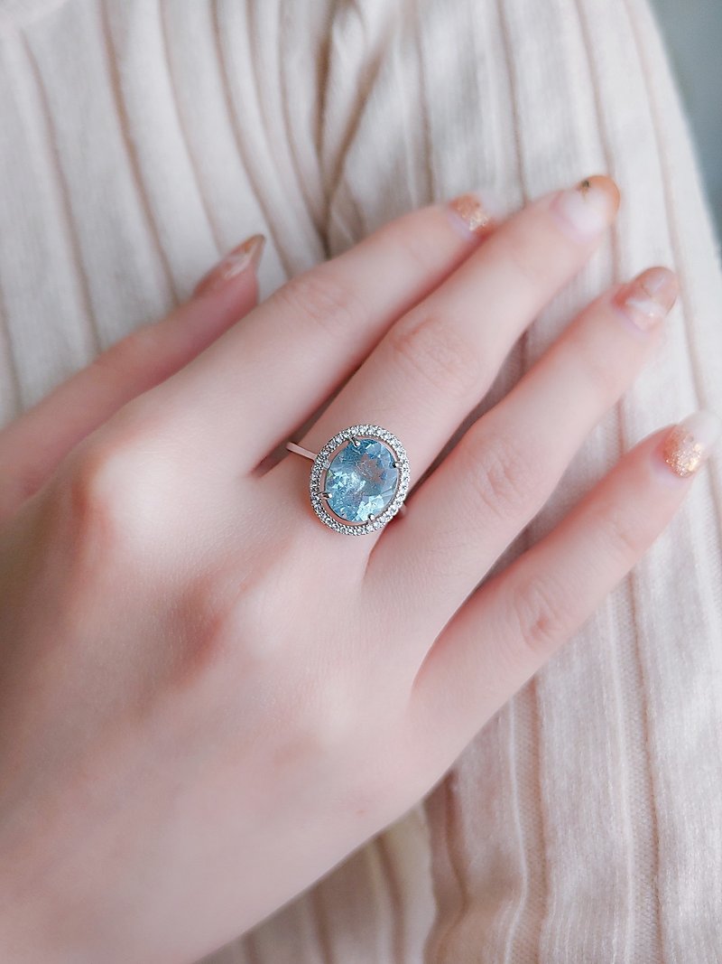 海水藍寶戒指 | 海藍寶 / 925純銀 | 天然寶石戒指 - 戒指 - 寶石 藍色