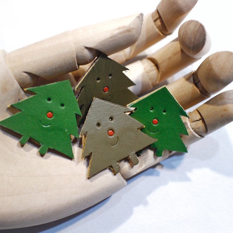 聖誕禮物首選。森呼吸小樹先生皮革胸針-不挑色 - 胸針 - 真皮 綠色