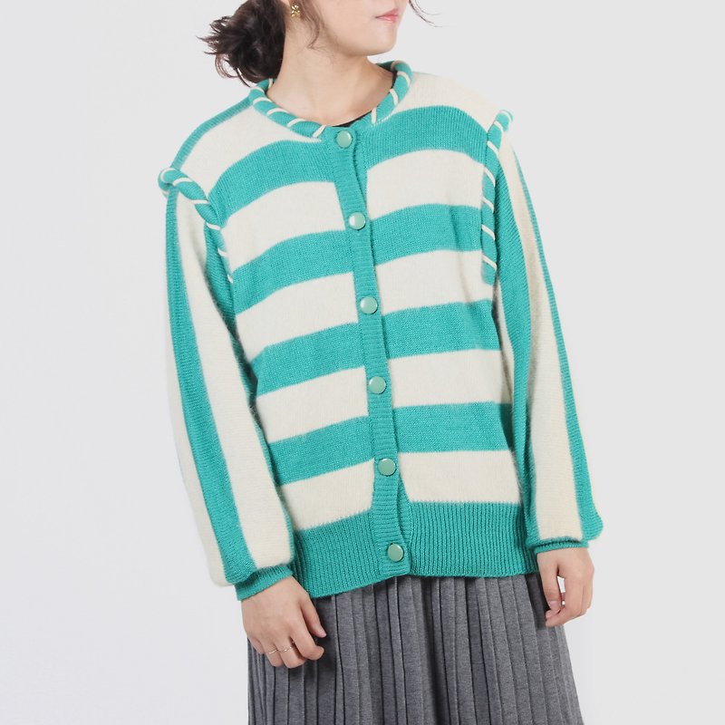 [Egg plant ancient] watermelon striped open old sweater - สเวตเตอร์ผู้หญิง - ขนแกะ 