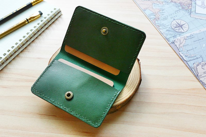 Business card holder card holder olive green European cowhide hand-made free lettering packaging large capacity multicolor - ที่เก็บนามบัตร - หนังแท้ สีเขียว