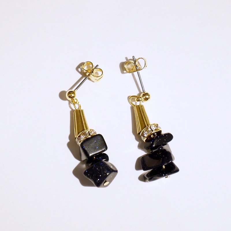 Star sand debris pin / clip earrings - Earrings & Clip-ons - Other Metals Black