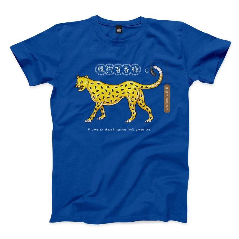 Cheetah Passion Green-Royal Blue-Unisex T-shirt - เสื้อยืดผู้ชาย - ผ้าฝ้าย/ผ้าลินิน สีน้ำเงิน
