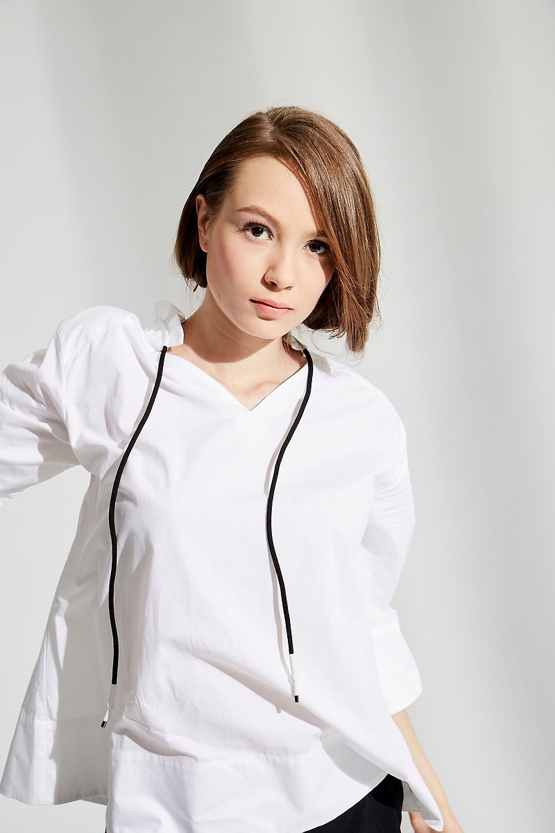 Casual commuter wide sleeved shirt / (1801TP01WH-S/M) - Women's Shirts - Cotton & Hemp White