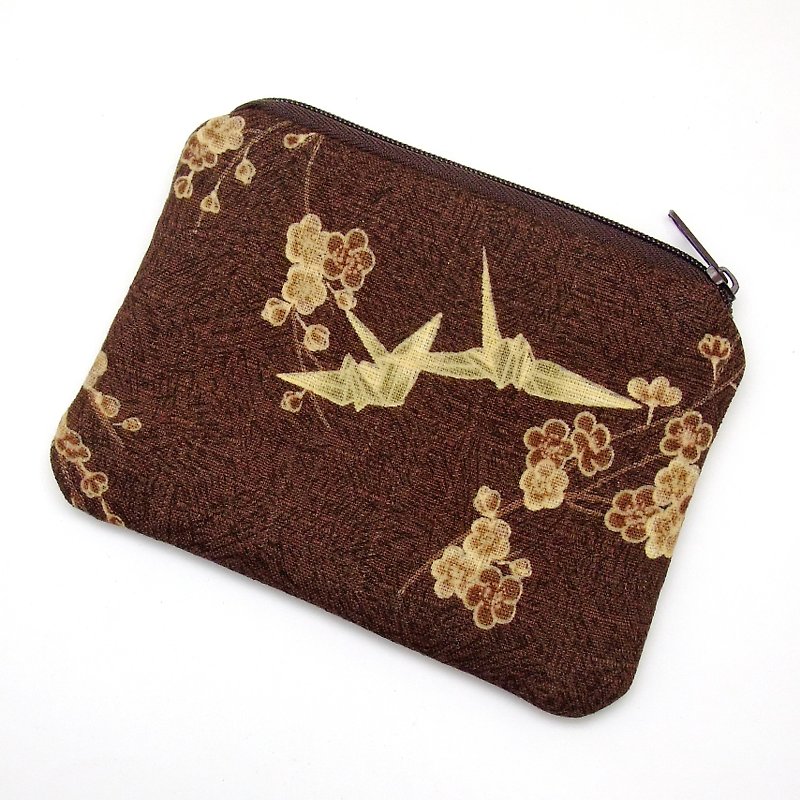 Zipper pouch / coin purse (padded) (ZS-188) - กระเป๋าใส่เหรียญ - ผ้าฝ้าย/ผ้าลินิน สีนำ้ตาล