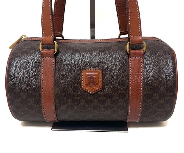 CELINE セリーヌ マカダム ミニボストン ハンドバッグ ブラウン M95 本物 CELINE セリーヌ マカダム ミニボストン ハンドバッグ PVC