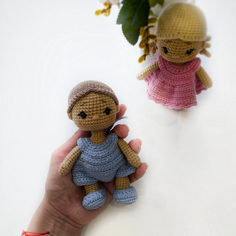 Handmade doll, crocheting doll, art doll, doll boy - ของเล่นเด็ก - ผ้าฝ้าย/ผ้าลินิน สีน้ำเงิน