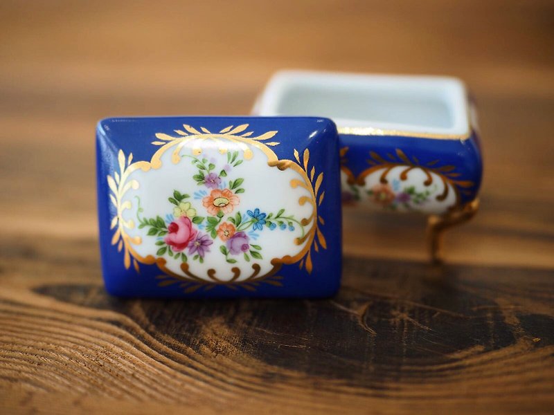 英國迷你瓷製珠寶盒 藍色長方 C款 - 擺飾/家飾品 - 瓷 