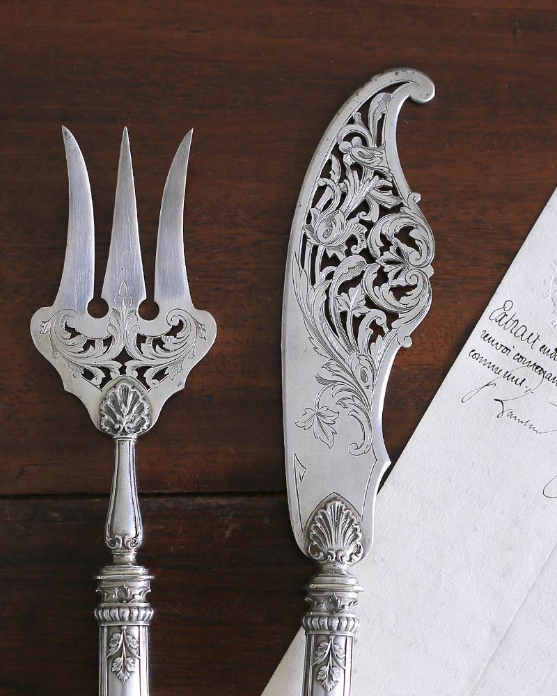 French 1883s Antique Hollow Sterling Silver Cutlery Set - อื่นๆ - โลหะ สีเงิน