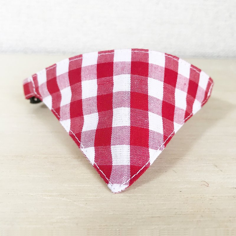 Gingham Plaid Cat Bandana Collar Safety Buckle Safety Collar - Collars & Leashes - Cotton & Hemp Red