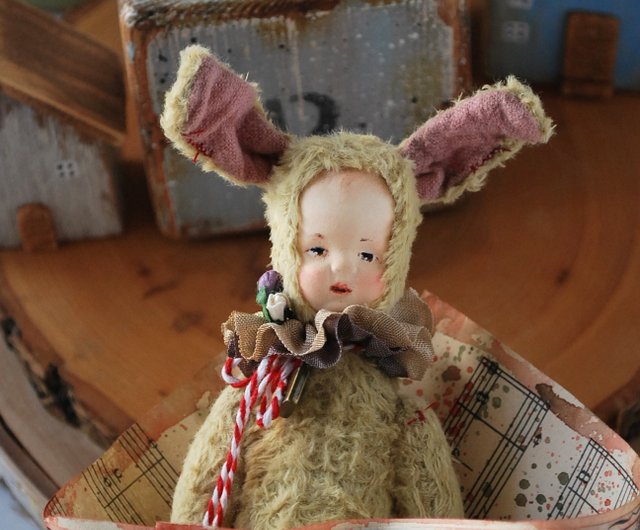 Handmade rag doll 2024 with tiny bunny friend