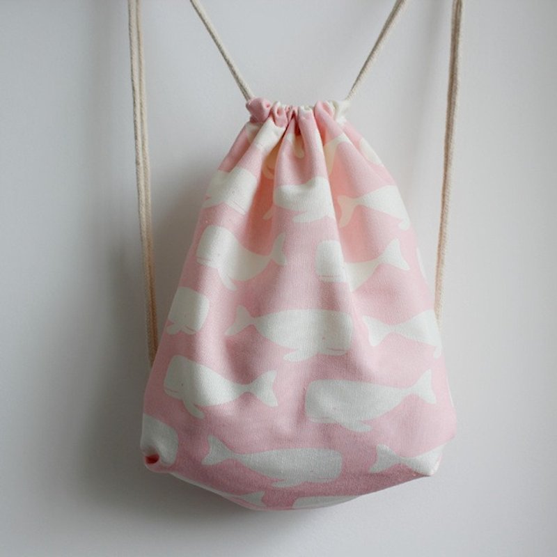Customized Drawstring Backpack Bag Happy Holidays Cotton Linen Storage Bag Drawstring Bag - Drawstring Bags - Cotton & Hemp Pink