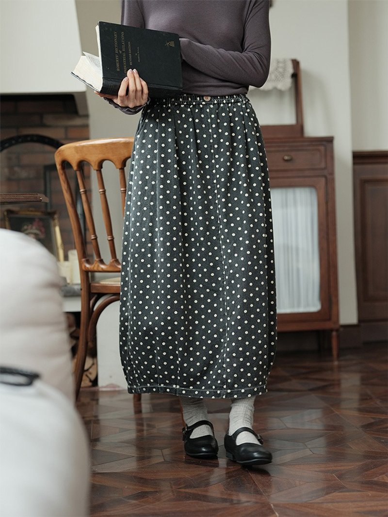 Retro Polka Dot Japanese Style Elastic Waist Skirt Loose Casual Skirt ...