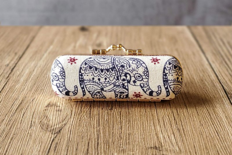 象のモチーフ がま口印鑑ケース 収納ケース イヤホンケース シングル印鑑ケース - 印鑑・スタンプ - コットン・麻 