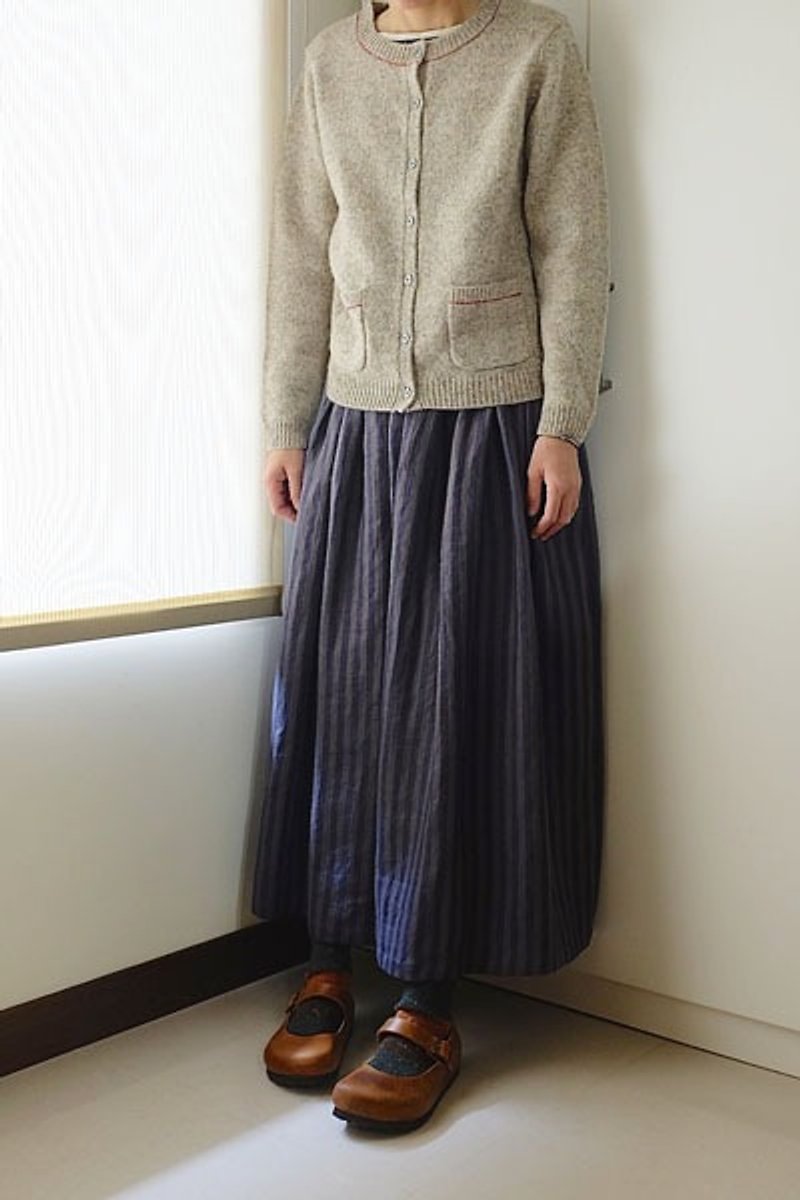 毎日手作りの服の深い青と灰色の縞模様のリネンドレスのしわ - スカート - コットン・麻 グレー