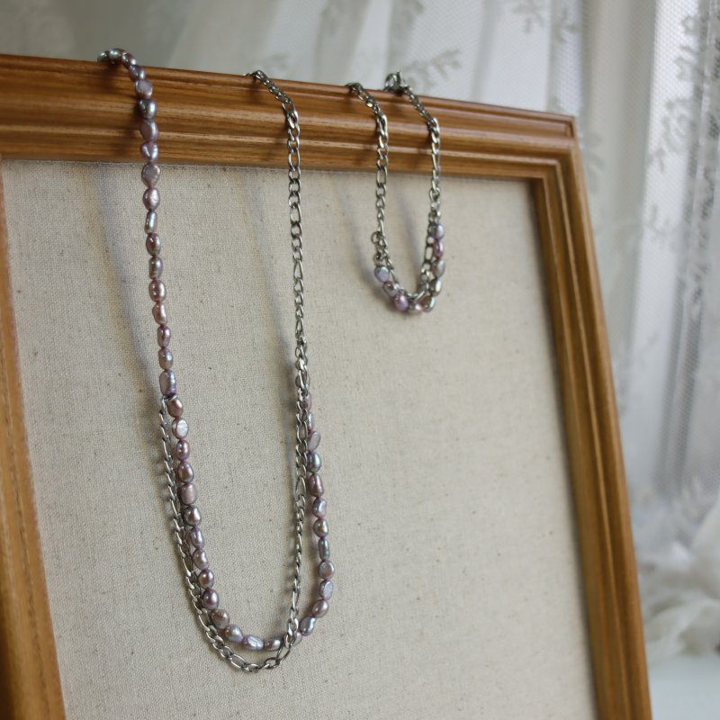 Soft and Steel Baroque Pearl Necklace Natural Freshwater Pearl Necklace Bracelet Set - สร้อยคอ - ไข่มุก 