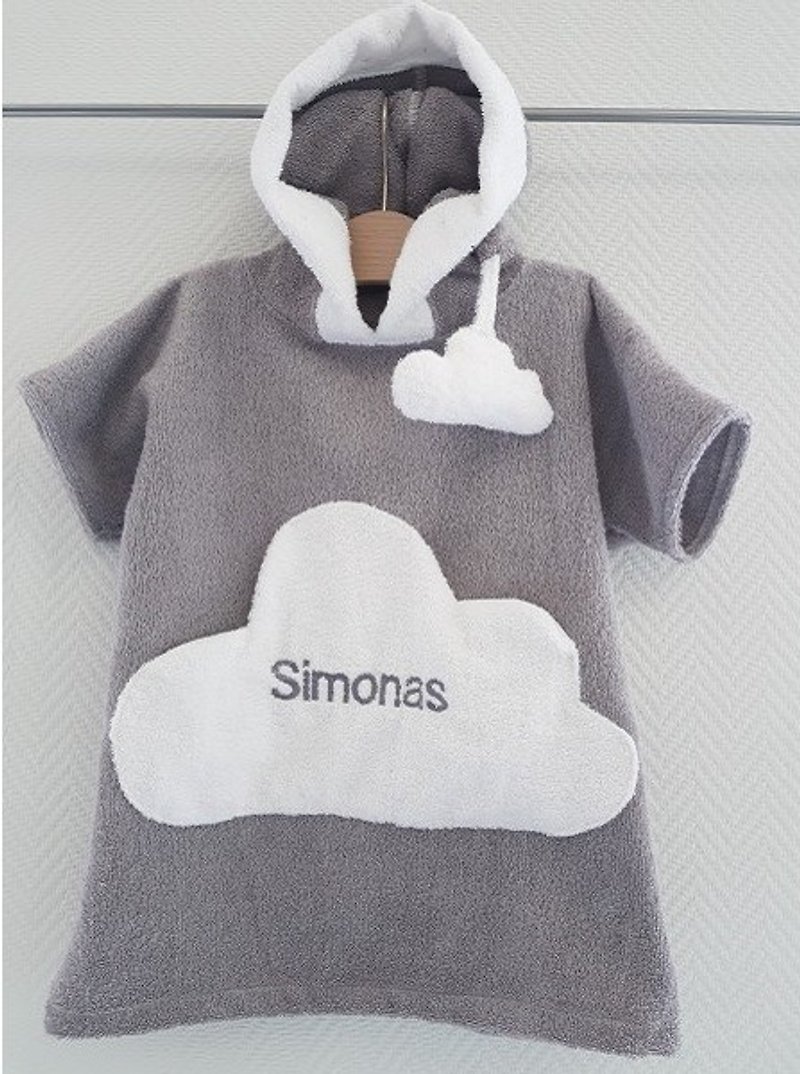 Personalized grey bath robe with white cloud pocket for kids - Other - Cotton & Hemp Gray