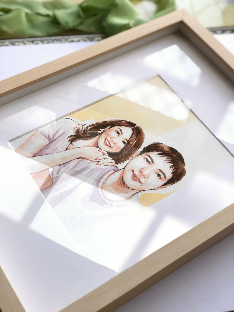 Double watercolor painting-customized portrait - ภาพวาดบุคคล - กระดาษ ขาว