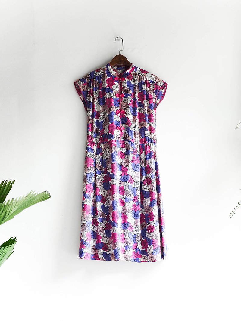 River Hill - Kyoto Rose of Versailles spring flowers cheongsam-style silk dress vintage one-piece overalls oversize vintage dress - One Piece Dresses - Silk Multicolor