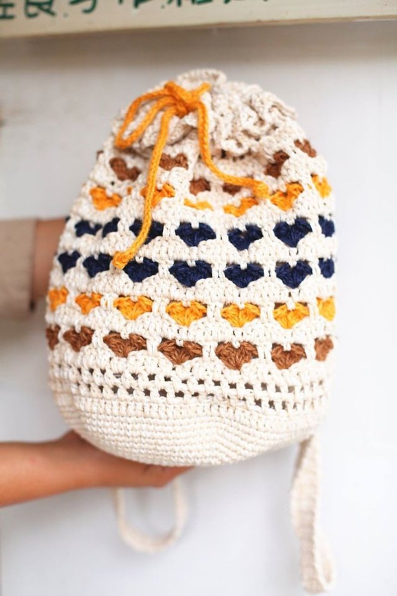 [Good day hand] summer BOHO love knitting backpack - Backpacks - Other Materials White