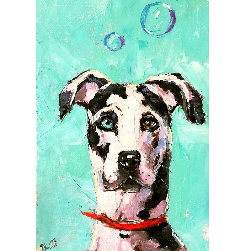 犬の肖像画おかしい動物ペットアートワークオリジナル油カンバス絵画 - ポスター・絵 - その他の素材 多色