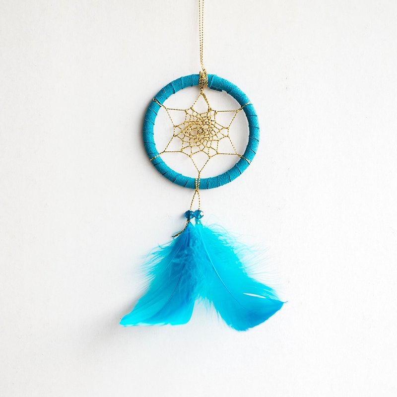 捕夢網 -簡單的土耳其藍+閃亮亮的金色-給男朋友的禮物 - 吊飾 - 其他材質 藍色