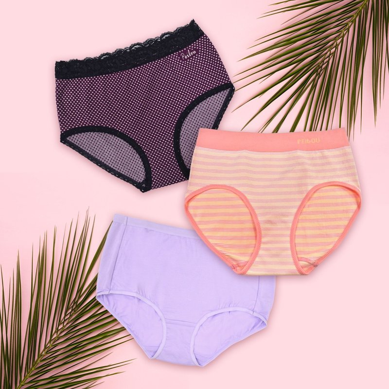 Goody Bag-Short pants experience mid-waist 3-piece set of women's panties - ชุดชั้นในผู้หญิง - เส้นใยสังเคราะห์ สึชมพู
