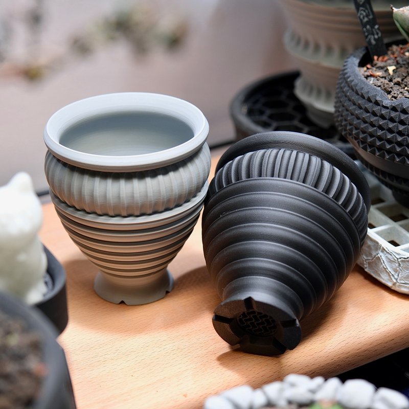 CBP010植木鉢 原創設計/3D列印/多肉塊根植物/盆器盆栽/送禮 - 盆栽/植栽 - 塑膠 黑色