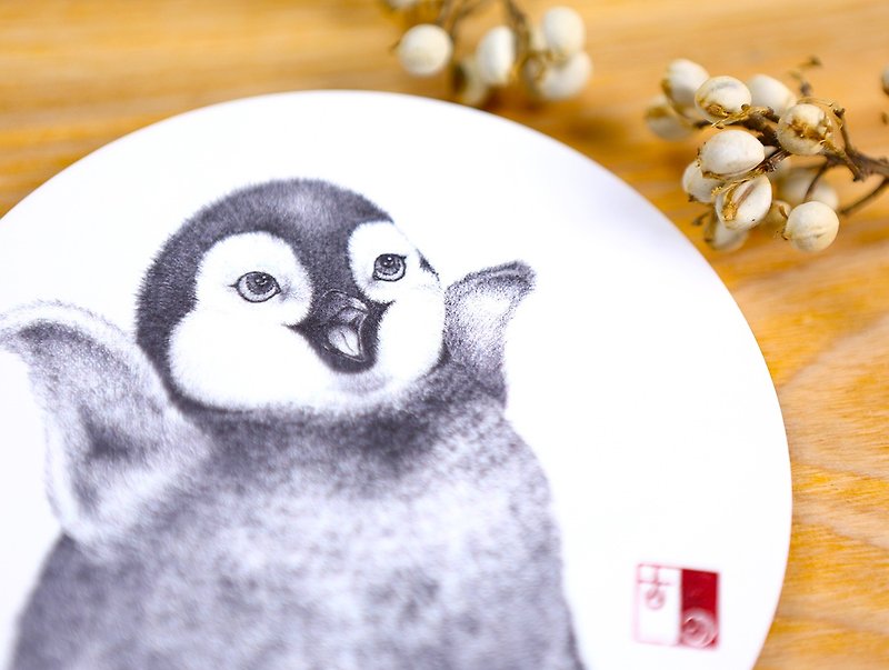 Happy little penguin absorbent coaster - ที่รองแก้ว - ดินเผา สีเทา
