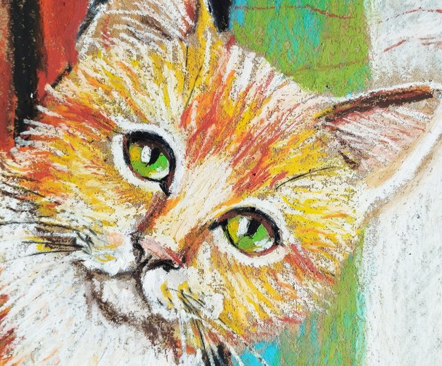赤猫秋画パステルポートレート動物アートを描く - ショップ