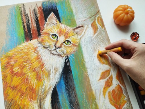 猫のパステル画（サイン入り） 猫 ホビー・楽器・アート 猫のパステル画（サイン入り）