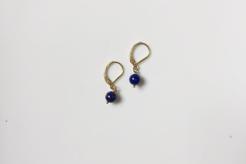Dark blue brass natural stone earrings - Earrings & Clip-ons - Gemstone Blue