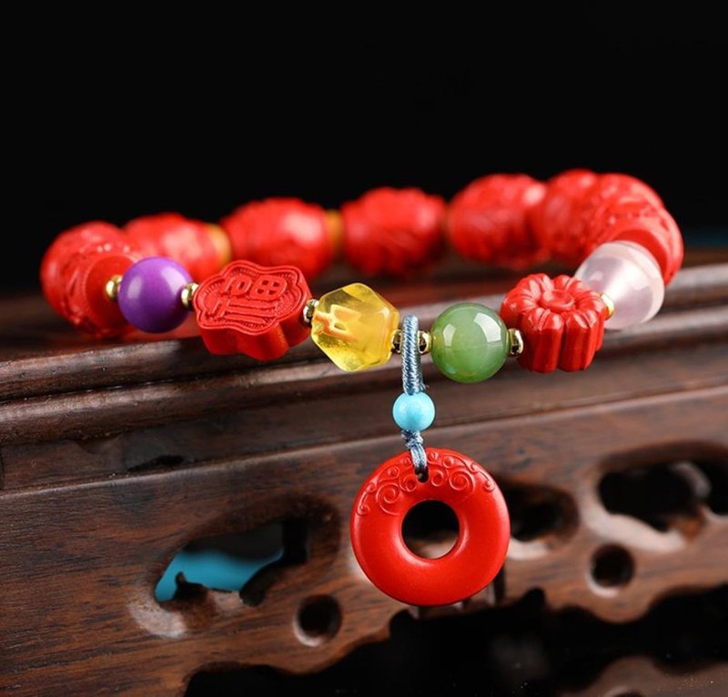 New American natural ore cinnabar boutique red sand cologne barrel bead bracelet with high content of more than 95 - สร้อยข้อมือ - เครื่องเพชรพลอย 