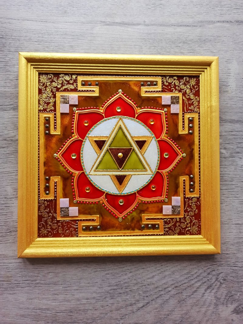手绘湿婆Yantra吠陀占星术冥想瑜伽Joytish Vastu Tantra - 壁貼/牆壁裝飾 - 玻璃 金色