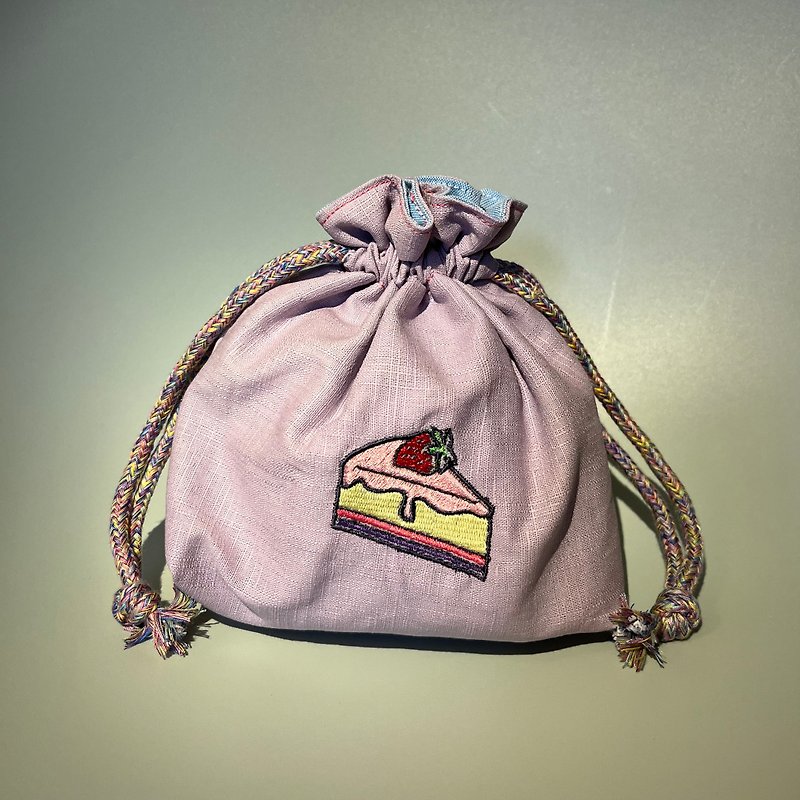 草莓蛋糕-中型束口袋 - 水桶袋/索繩袋 - 棉．麻 多色