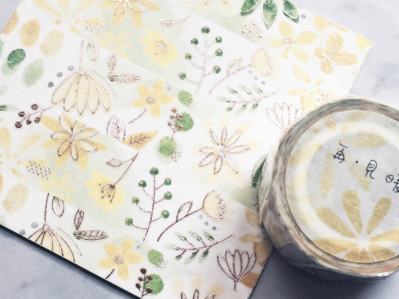 【Goodbye Warm Sun】Flower stamping paper tape by Bomo - มาสกิ้งเทป - กระดาษ สีทอง