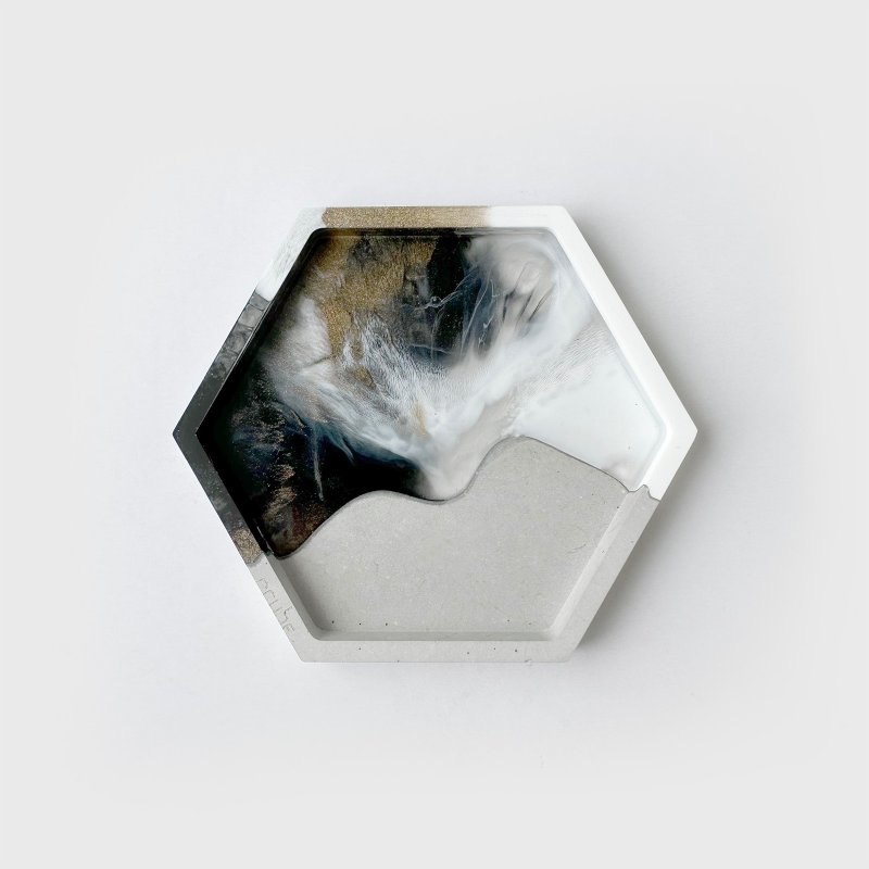 Double Layer Coaster Hexagonal (Black) - เฟอร์นิเจอร์อื่น ๆ - ปูน สีเทา
