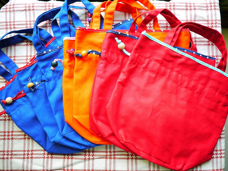 タイモッタデザイン - ガールズ和風トリム少し袋と内側（青） - トート・ハンドバッグ - コットン・麻 ブルー