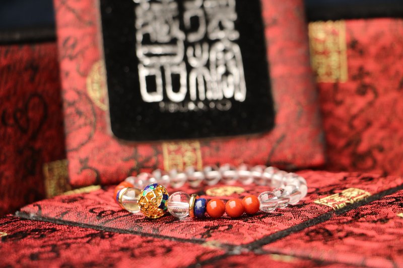 Raw ore unstained white crystal 6mm south red agate spacer beads customized beaded design bracelet jewelry - สร้อยข้อมือ - เครื่องเพชรพลอย 