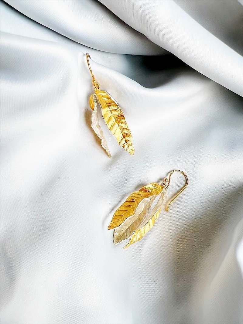 [Murayoshi Silver Jewelry] 925 sterling silver earrings handmade earrings autumn leaves - Earrings & Clip-ons - Silver 