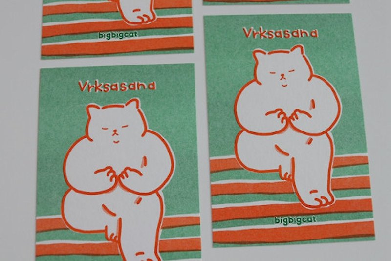 big big cat postcard - Vrksasana - 卡片/明信片 - 紙 綠色
