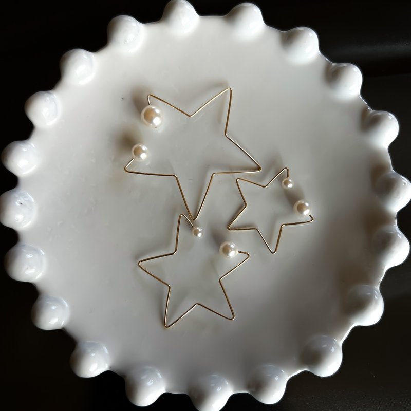 14kgf Star Swarovski Pearl 2Way Ear cuff - 耳環/耳夾/耳骨夾 - 貴金屬 白色