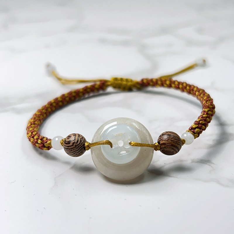 【May ‧Peace】Ice Jade Ancient Coin Peace Buckle Braided Bracelet | Natural Burmese Grade A Jade | - สร้อยข้อมือ - หยก สีใส