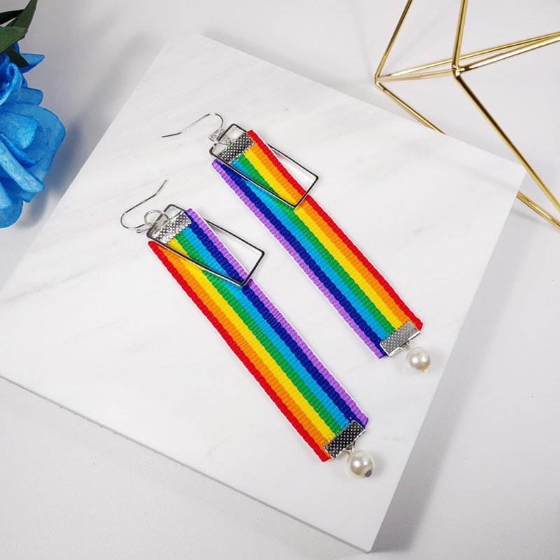 INFINITY big thousand fashion rainbow gay ribbon silver frame earrings / clip gift lover - Earrings & Clip-ons - Cotton & Hemp Multicolor