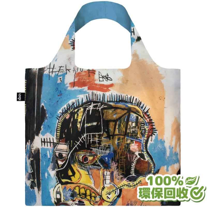 LOQI environmentally friendly material shopping bag-Basquiat skull (no buckle, no hidden bag) - กระเป๋าถือ - วัสดุอีโค สีน้ำเงิน