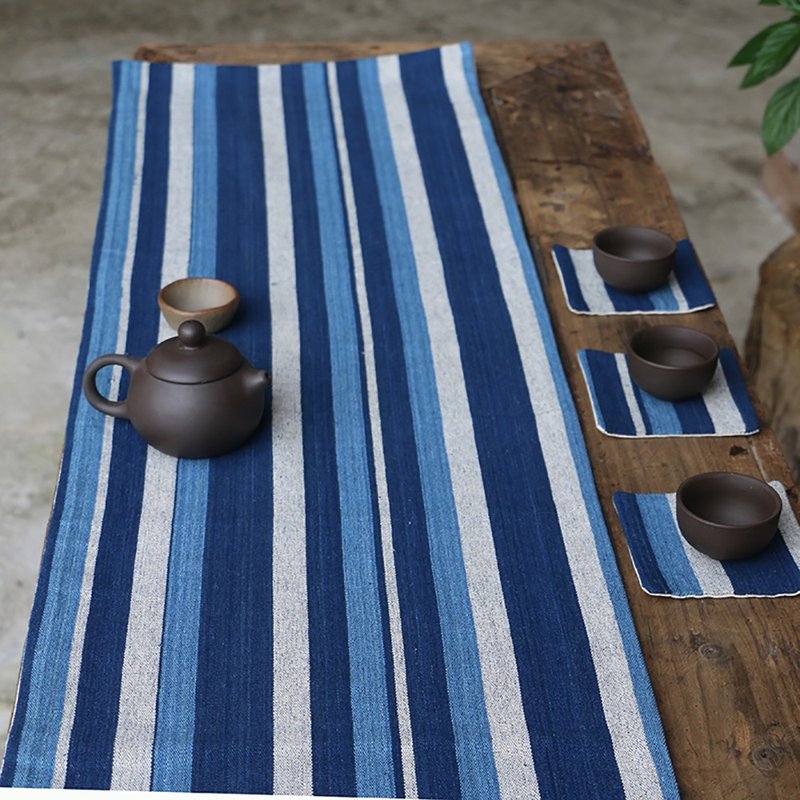 Yishanren | Hand-woven new cloth blue dyed woven cotton tea mat tea mat literary Chinese style simple table flag cloth - Place Mats & Dining Décor - Cotton & Hemp 